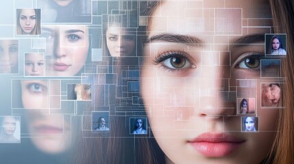 Poster - A high-tech facial recognition system using AI to scan facial features and compare them with extensive databases, providing instant identity verification and access management