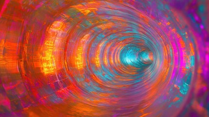 Poster - a mesmerizing scene depicting an abstract flight through a retro neon hyper warp space tunnel.