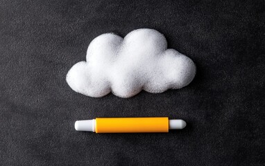 chalk-drawn seo cloud on a dark chalkboard, two markers below, representing creative strategies and 