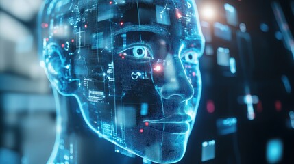 Poster - AI-powered facial recognition system concept that instantly analyzes facial features, emotions, and behaviors, providing secure identification and access management with high accuracy