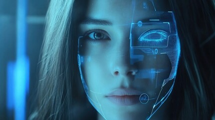 Poster - AI-powered facial recognition system concept, with sleek interfaces capturing and analyzing facial data in real-time, ensuring accurate identity verification in a wide range of security applications