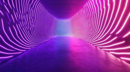 Aufkleber - Panoramic 3D abstract neon background with radiant purple, violet, and pink lines illuminated by ultraviolet light