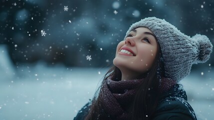 Beautiful young woman enjoying in the snow. 