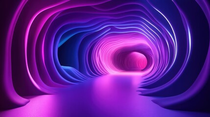 Aufkleber - Panoramic abstract 3D neon background with glowing purple, violet, and pink lines, enhanced by ultraviolet illumination