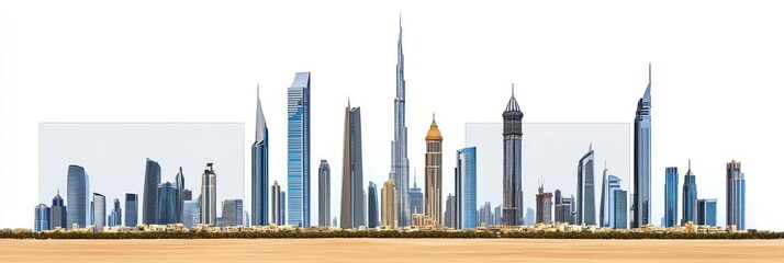 Poster - A panoramic view of a modern city skyline featuring tall buildings and architectural diversity.