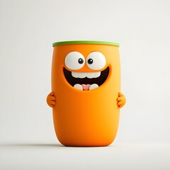 Poster - Energetic and Playful 3D Rendered Toon Personality Gripping a Basic Cardboard Container Perfect for Kids  Product Packaging in a Clean Stark White Studio Setting