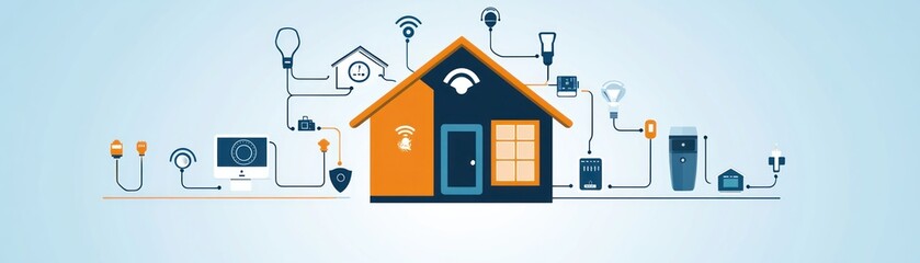 Poster - Illustration of a smart home with connected devices and technology.