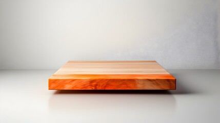 Poster - Centered on a clean white background a sturdy wooden platform rests atop an illuminated studio table showcasing a minimalist contemporary design with warm