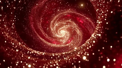 Poster - An abstract seamless loop of shimmering particle flow creates a captivating background with glistening gold and red colors, perfect for any festive occasion, evoking a sense of celebration, movement