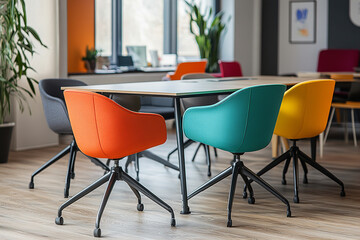 Canvas Print - Colorful Task Chairs in a Bright and Collaborative Creative Workspace  