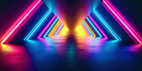 Poster - A neon light tunnel with a blue background