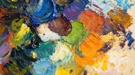 Sticker - Close-up of a colorful oil paint palette showcasing vibrant hues and textures.