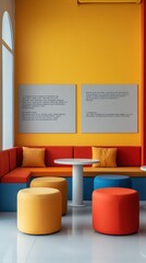 Poster - A vibrant seating area with colorful cushions and artwork on the walls.