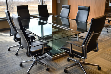 Sticker - Modern Conference Room with Sleek Stacking Chairs and Glass Table  