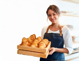 attractive french woman working in bakery in the morning