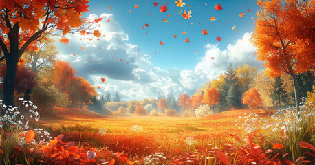 Poster - A vibrant autumn landscape with colorful foliage.