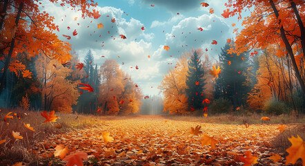 Poster - A vibrant autumn landscape with colorful foliage.