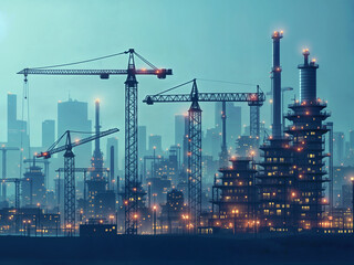 Poster - abstract background digital lines construction night city neon lights industry and technology. Generative AI