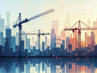 Poster - abstract background digital lines construction night city neon lights industry and technology. Generative AI