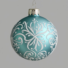 Wall Mural - close up view of blue christmas ball with white snowflakes paintings. decoration shiny bauble isolat