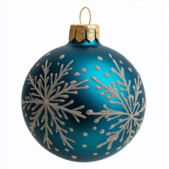 Wall Mural - close up view of blue christmas ball with white snowflakes paintings. decoration shiny bauble isolat
