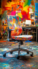 Poster - Artistic Office Chair in Creatively Designed Colorful Workspace  