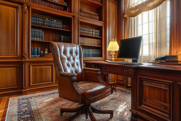 Poster - Traditional Wooden Office Chair in Elegant Classical Study  