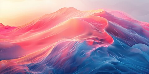 Abstract flowing waves with vibrant red and blue hues. Digital artwork of gradient vibrant pastel color background with fluid texture and liquid movement. Creative design concept. Motion shot. AIG51.