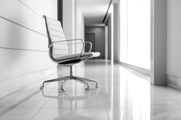 Sticker - Minimalist Office Chair in a Sleek White Modern Workspace  