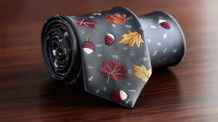 stylish tie featuring subtle Thanksgiving design with burgundy leaves and acorns, perfect for autumn celebrations and formal occasions