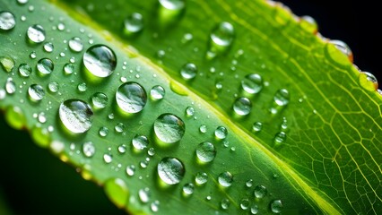 Wall Mural - Crystal Clear Raindrops on a Lush Green Leaf Highlighting the Delicate Balance and Harmony of Nature (7)