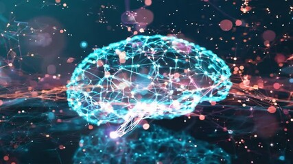 Poster - abstract digital brain glowing neural networks and connections in advanced technology and innovation