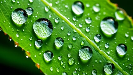 Wall Mural - Crystal Clear Raindrops on a Lush Green Leaf Highlighting the Delicate Balance and Harmony of Nature (21)