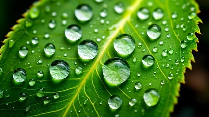 Wall Mural - Crystal Clear Raindrops on a Lush Green Leaf Highlighting the Delicate Balance and Harmony of Nature (26)