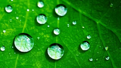 Wall Mural - Crystal Clear Raindrops on a Lush Green Leaf Highlighting the Delicate Balance and Harmony of Nature (34)