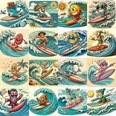 Cartoon surf on waves. AI generated illustration