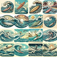 Cartoon surf on waves. AI generated illustration