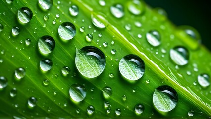 Wall Mural - Crystal Clear Raindrops on a Lush Green Leaf Highlighting the Delicate Balance and Harmony of Nature (49)