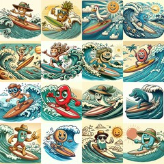 Cartoon surf on waves. AI generated illustration