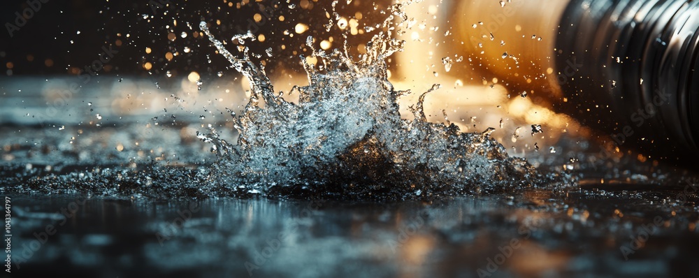 Plumbing emergency depicted with water splashing from a damaged pipe ...