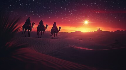 Wall Mural - christmas jesus birth concept - adoration of the magi, three wise men, three kings, and the three bi