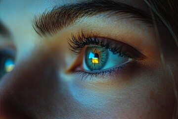 Optimise vision by contact lens, Close-up of woman face during insert contact lens to her eyes, Generative AI