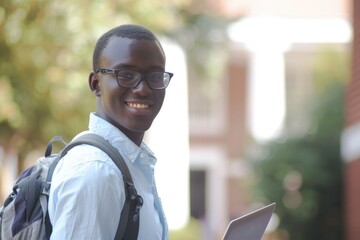 A young traveler carrying a backpack and laptop, possibly on a long journey or adventure