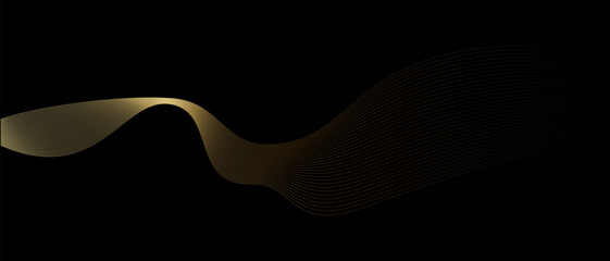 Poster - Abstract vector wavy lines flowing smooth curve gold gradient light color on black background in concept of luxury, technology, science, music, modern.