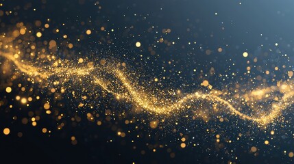 Poster - A mesmerizing wave of golden sparkles glides across a dark background, creating an enchanting and magical ambiance perfect for various designs.