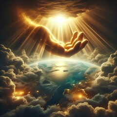 Wall Mural - Hand of God With Golden Light.
