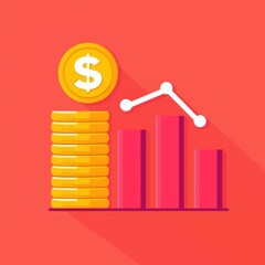 Poster - a vibrant illustration of financial growth featuring coins, a dollar sign, and a colorful bar graph 
