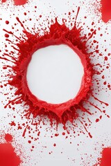 Poster - Vibrant red paint splash creating a circular frame effect on a white background, ideal for dynamic designs and artistic projects.