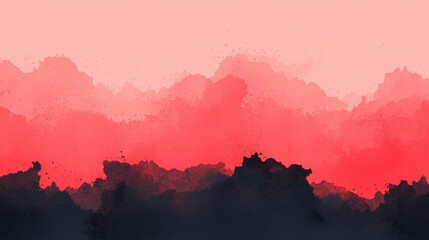 Poster - A stunning abstract watercolor painting featuring a gradient of soft pink, coral, and deep black hues, perfect for modern decor and creative projects.