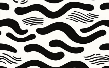 Poster - Abstract black and white pattern featuring flowing lines and waves, ideal for modern design themes and contemporary artwork.
